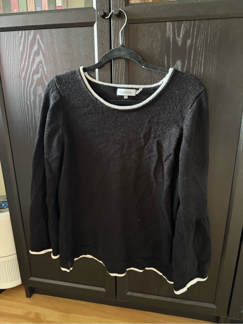 Calvin Klein Black Crewneck Sweater with White Trim Detail
